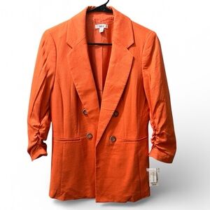 Bar III, Orange Blazer Linen Blend with Ruched 3/4 Sleeve, Size M (NWT)